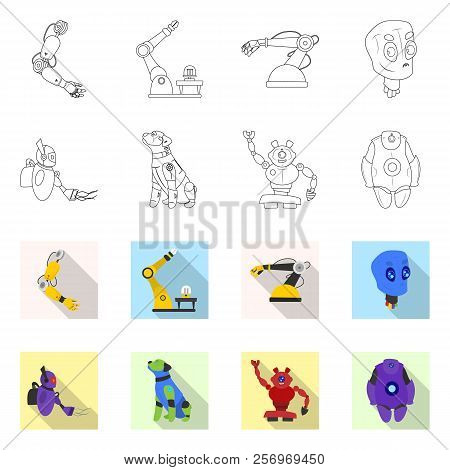 Vector Illustration Of Robot And Factory Icon. Set Of Robot And Space Vector Icon For Stock.