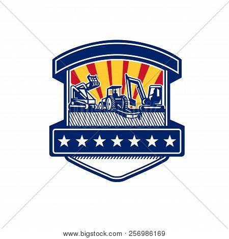 Badge Icon Retro Style Illustration Of Heavy Equipment Like The Tree Mulcher, Bush Hog Or Rotary Mow