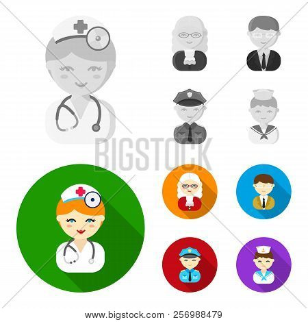 Doctor, Judge, Business, Police.profession Set Collection Icons In Monochrome, Flat Style Vector Sym