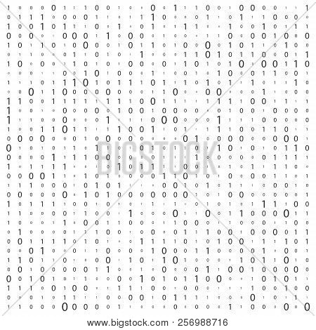 Background With Digits On Screen. Binary Code Zero One Matrix White Background. Banner, Pattern, Wal