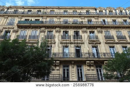 Traditional French Haussmann Architecture And Residential Building In Marseille.