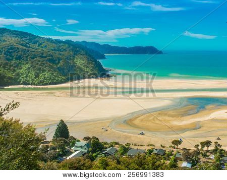View Of Awaroa Inlet During Low Tide. Part Of The Abel Tasman Coastal Track