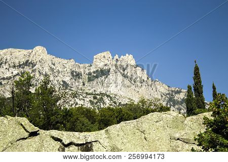 Mount Ai-petri Against The Blue Sky, Crimea.
