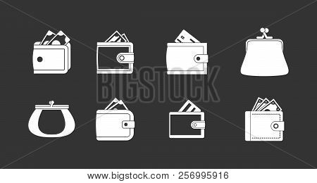 Wallet Icon Set White Isolated On Grey Background