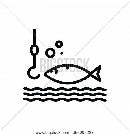 Black Line Icon For Catch Fishing Barbed Take-hold-of Grip Clasp Hook Fishhock Bait