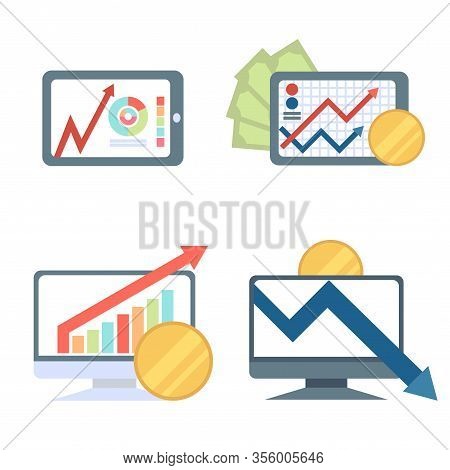 Money, Payment, Economy Icons, Badges Set. Isolated Money Symbols, Data Tools Finance Diagram, Graph