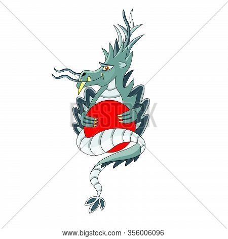 Gray Dragon With Red Circle On White Background