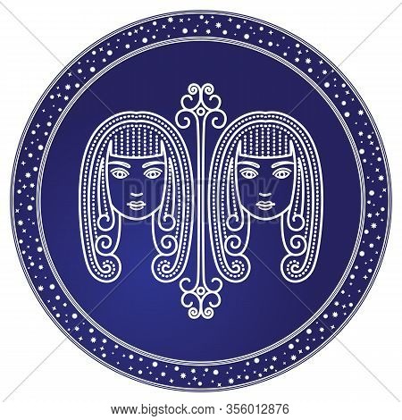 Gemini Astrological Sign Of Two Twin Girls. Astrology And Horoscope, Zodiac Symbol Of Mythological C