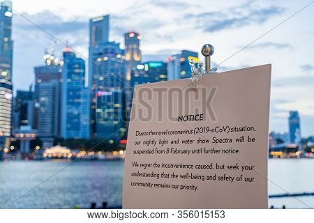 Singapore - February 13 2020: Singapore Marina bay sands Light and water show spectra canceled due to Coronavirus