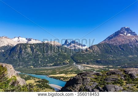 Landscape Of River Murta Valley With Beautiful Mountains View, Patagonia, Chile, South America