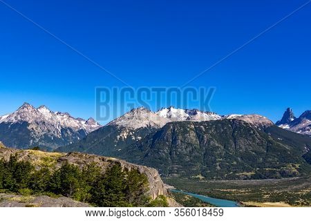 Landscape Of River Murta Valley With Beautiful Mountains View, Patagonia, Chile, South America