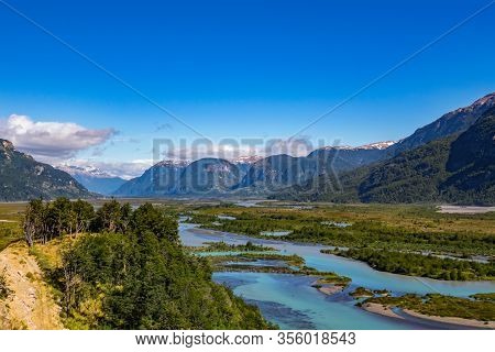 Landscape Of River Murta Valley With Beautiful Mountains View, Patagonia, Chile, South America