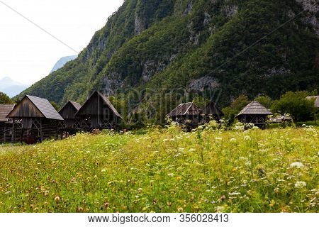 View Of Typical Structural Wood Called Hayracks Used For Fodder Dryer , Studor. Slovenia