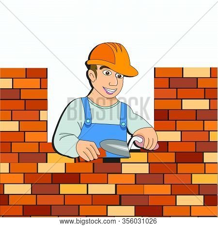 Builder With A Brick Wall For Design