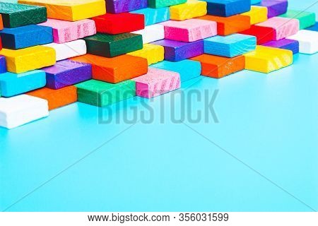 Concept Of Logical Thinking,
Art ,creative. Geometric Shapes On A Blue Background.