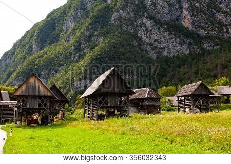 View Of Typical Structural Wood Called Hayracks Used For Fodder Dryer , Studor. Slovenia