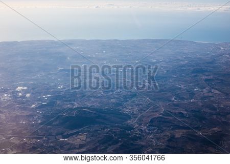 Aerial View Of Portugal. View From The Porthole
