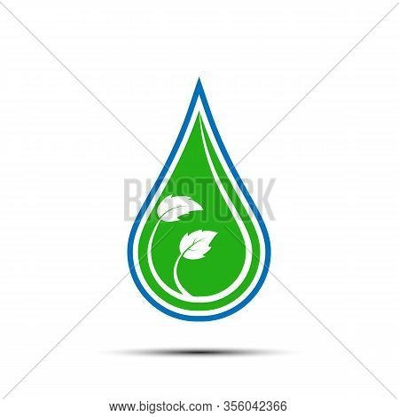 Drop And A Green Branch With Leaves. Color Vector Icon. Stock Vector Illustration. Simple Design For