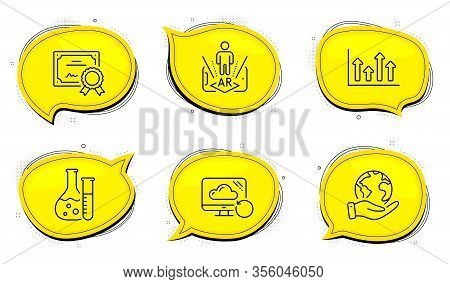 Chemistry Lab Sign. Diploma Certificate, Save Planet Chat Bubbles. Upper Arrows, Recovery Cloud And 