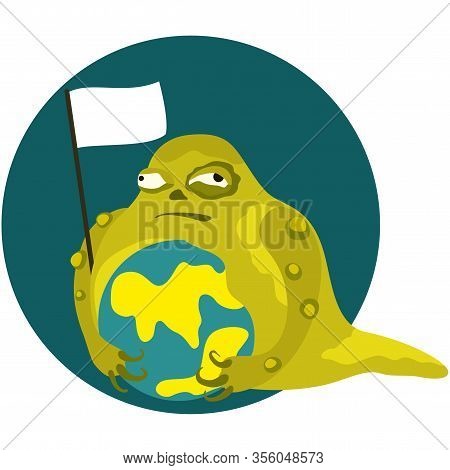 Illustration A Nasty Creature. It Holds A Planet And A Banner
