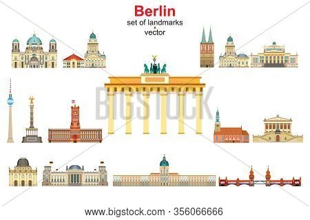 Colorful Vector Set Of Landmarks Of Berlin, Germany. Flat Vector Colorful Illustration Of Attraction