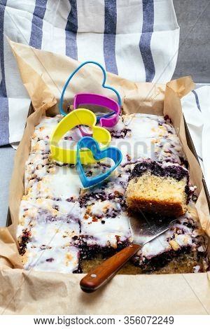 Blueberry Cake Piece Tray Baking Protiven Pasty Home Pie Poland Heart Blade