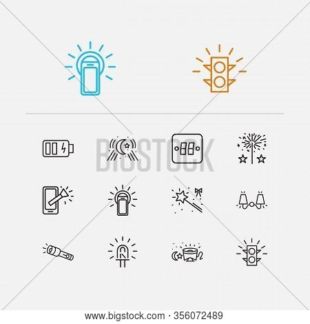 Energy Icons Set. Moonlight And Energy Icons With Light Switcher, Sleeping Light And Phone Flash Lig