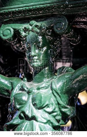 Detail Of Traditional Wallace Fountain In Paris, France