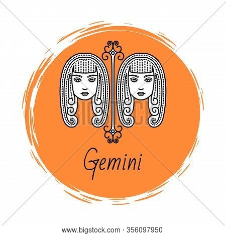 Gemini Astrological Sign Of Two Twin Girls. Astrology And Horoscope, Zodiac Symbol Of Mythological C