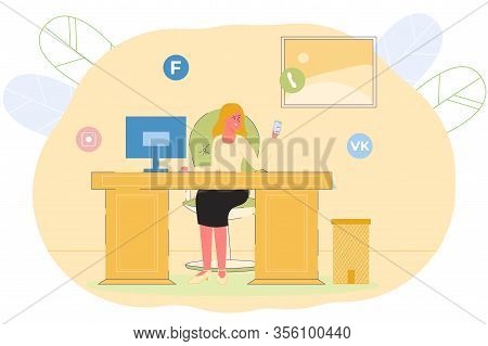 Smm Manager Engaged In Promoting Customer Company. An Employee Modern Company Checks Social Networks