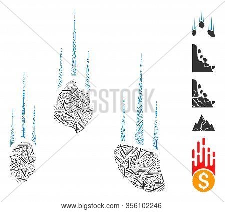 Hatch Mosaic Based On Falling Rocks Icon. Mosaic Vector Falling Rocks Is Formed With Scattered Hatch