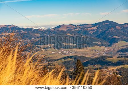 View From Shockl Mountain In Graz. Tourist Spot In Graz Styria. Places To See In Austria
