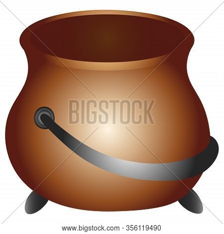 Pot for gold. Empty. Decoration for Saint Patrick day. Colored vector illustration. Ceramic pot for brew. Isolated white background. Flat style. Large saucepan with a handle. Cauldron for cooking. Kitchen tools. Idea for web design.