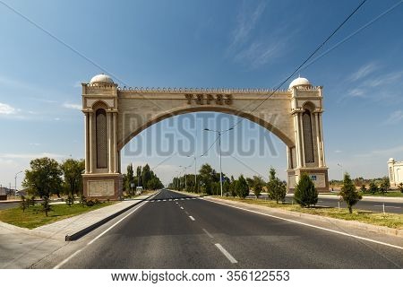 Taraz, Kazakhstan - September 14, 2019: Entrance Arch To The City Of Taraz. Entry Into The City.
