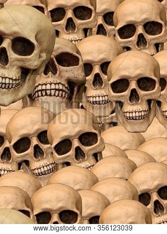Montage Of Bone-white Skulls,virus, Corona-virus, Ready To Add Your Text,