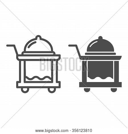 Breakfast Food Tray Line And Glyph Icon. Covered Cart With Table And Platter Symbol, Outline Style P