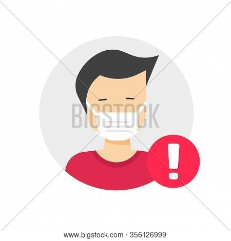 Medical Face Mask Caution Or Warning Notification On Man Person Vector Icon Flat Cartoon Illustratio
