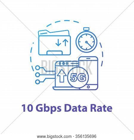 10 Gbps Data Rate Concept Icon. Mobile Internet. 5g Technologies Idea Thin Line Illustration. High-s