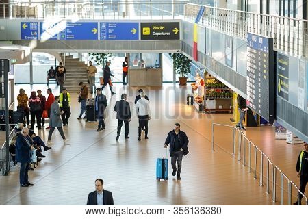 Otopeni, Romania - February 25, 2020: Details From The Interior Of Henri Coanda International Airpor