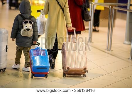 Otopeni, Romania - February 25, 2020: Passengers Inside Henri Coanda International Airport, Near Buc