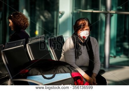 Otopeni, Romania - February 25, 2020: Passengers Inside Henri Coanda International Airport, Near Buc