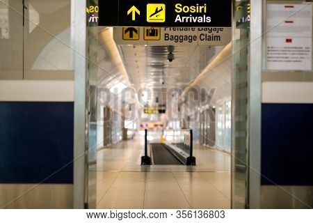 Otopeni, Romania - February 25, 2020: Details From The Interior Of Henri Coanda International Airpor