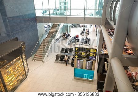 Otopeni, Romania - February 25, 2020: Details From The Interior Of Henri Coanda International Airpor
