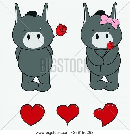 Kawii Donkey Cartoon Love Valentine Collection Set In Vector Format Very Easy To Edit