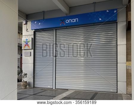 Thessaloniki, Greece - March 16 2020: Coronavirus Measures Affect Business & Daily Life. Closed Opap