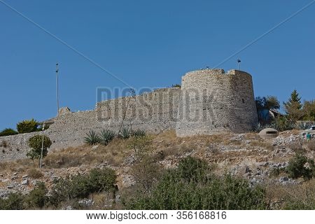 Lekuresi Castle Historical Ruins On A Strategic Hill Point Overlooking The Town Of Sarande Albania, 