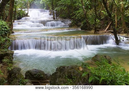 Huai Mae Khamin Waterfall After The Rain Idyllic With Natural In Kanchanaburi Province Thailand.
Hua