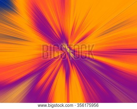 Abstract Bright Orange, Purple And Pink Zoom Effect Background. Digitally Generated Image. Rays Of B