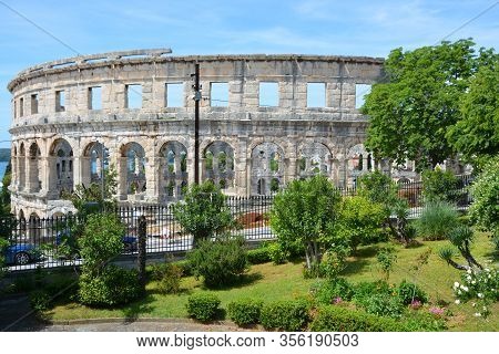 Pula Croatia 05 24 2019: The Pula Arena Is The Famous Roman Amphitheater In Pula, Istria, Croatia, E