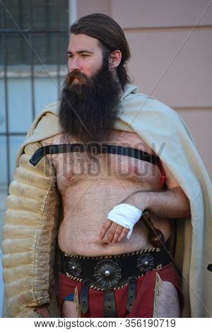 Pula Croatia 05 22 2019: Men Dressed As Roman Gladiator For Tourists In The Old Town Of Pula Known F